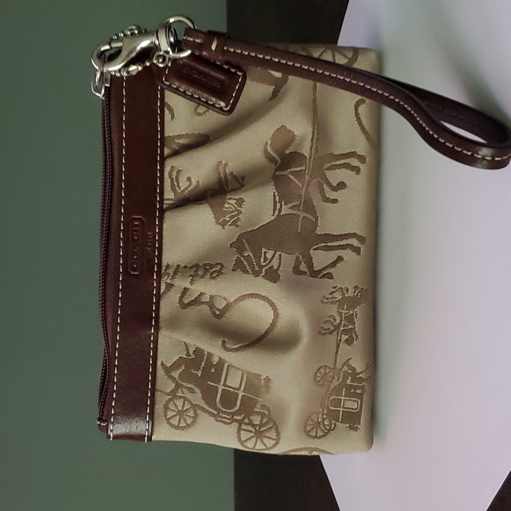 Coach clutch handbag, brown stagecoach.